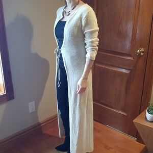 Silk Blend Full Length Open Cardigan